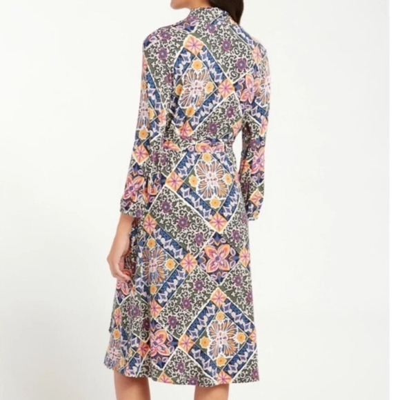 Tommy Bahama Mosaic Relief Mosaic Relief  Tambour 3/4 Sleeve Faux Wrap Dress - Picture 2 of 9